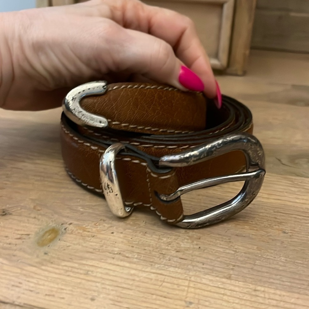 Torino Leather Belt European Tanned Cowhide Brass Tip Brown Size 42 Made in USA